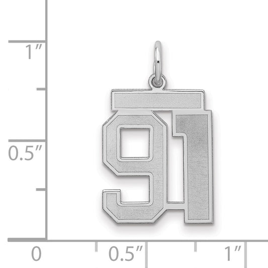 Sterling Silver/Rhodium-plated Satin Number 91 Charm