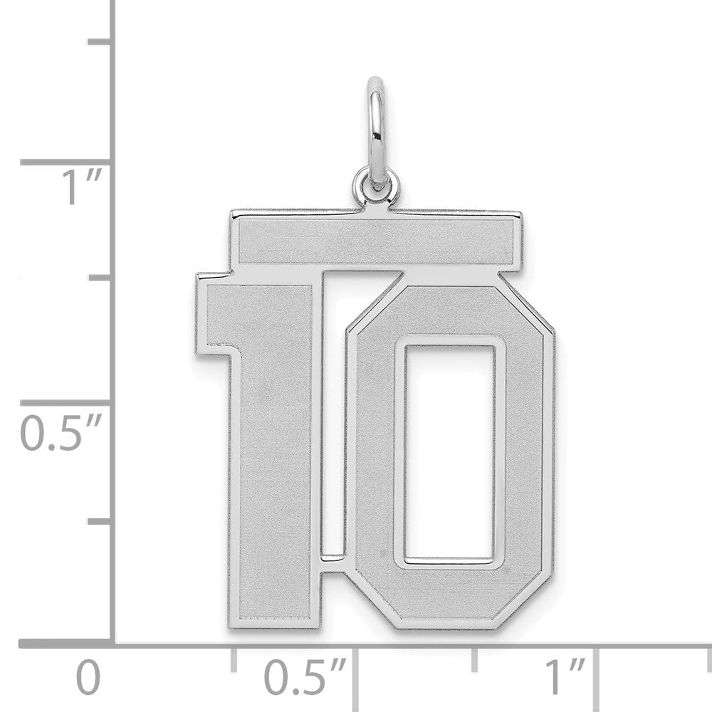 Sterling Silver/Rhodium-plated Satin Number 10 Charm