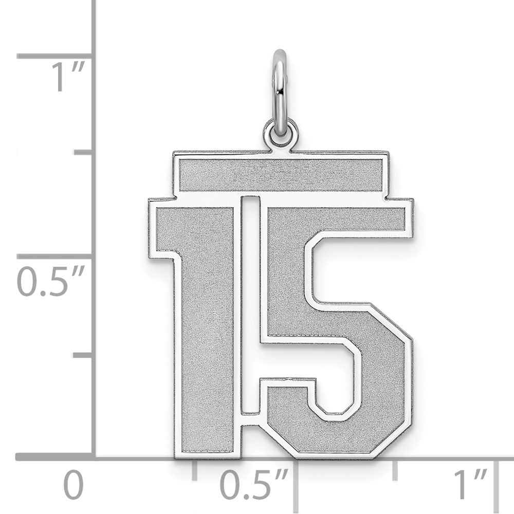 Sterling Silver/Rhodium-plated Satin Number 15 Charm