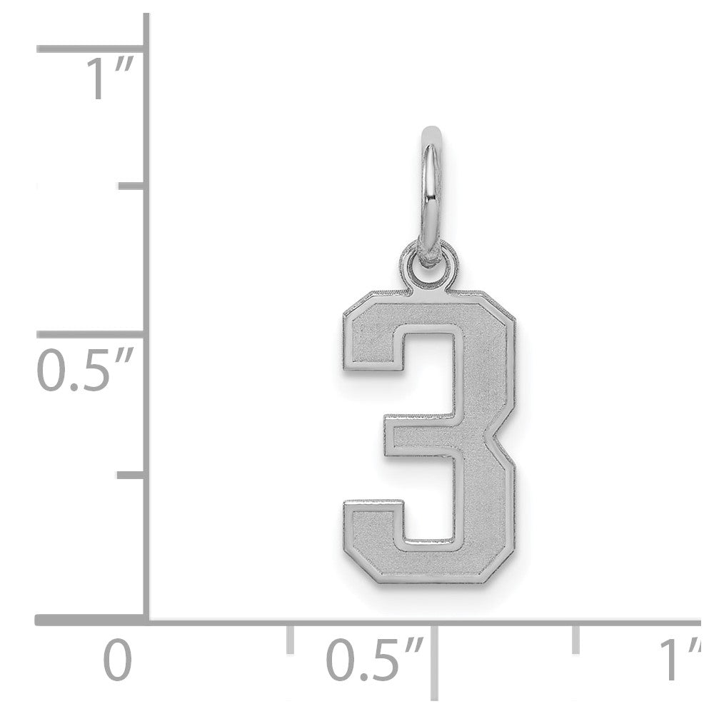 Sterling Silver/Rhodium-plated Satin Number 3 Charm
