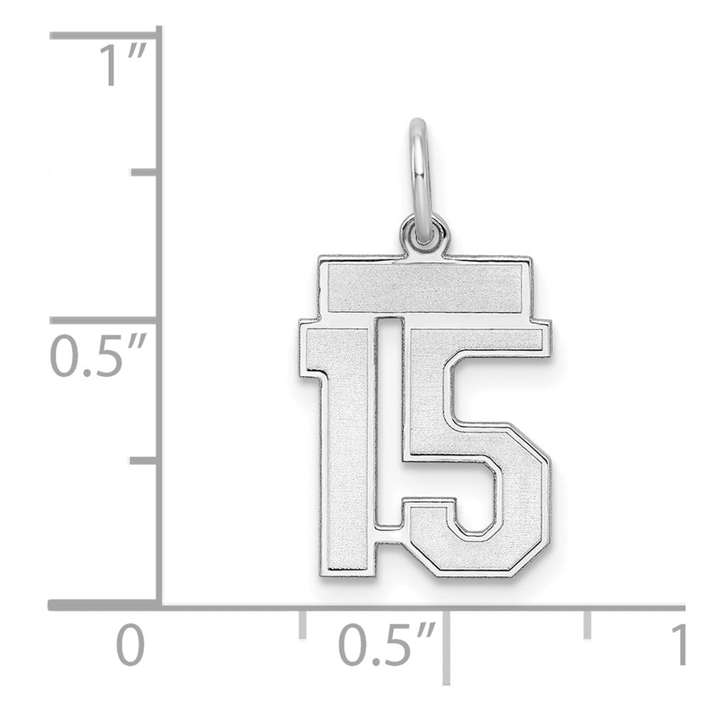 Sterling Silver/Rhodium-plated Satin Number 15 Charm