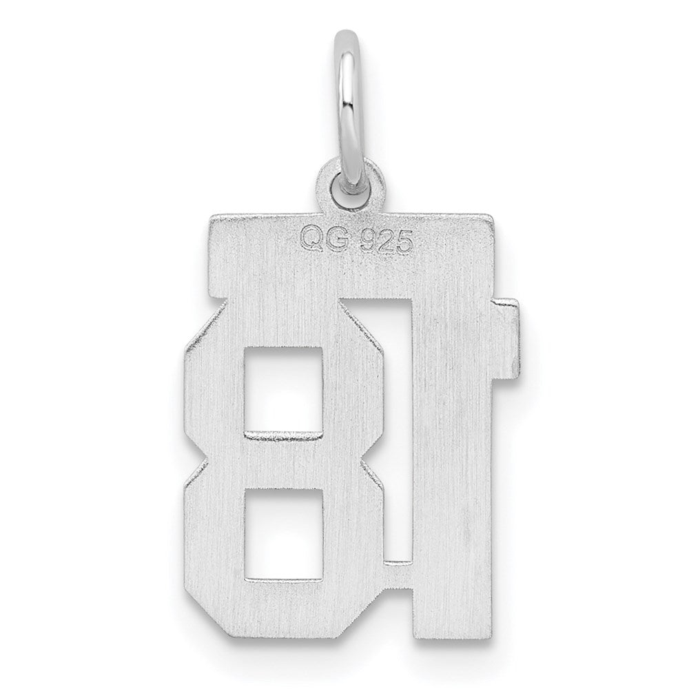 Sterling Silver/Rhodium-plated Satin Number 18 Charm