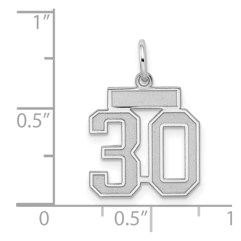 Sterling Silver/Rhodium-plated Satin Number 30 Charm