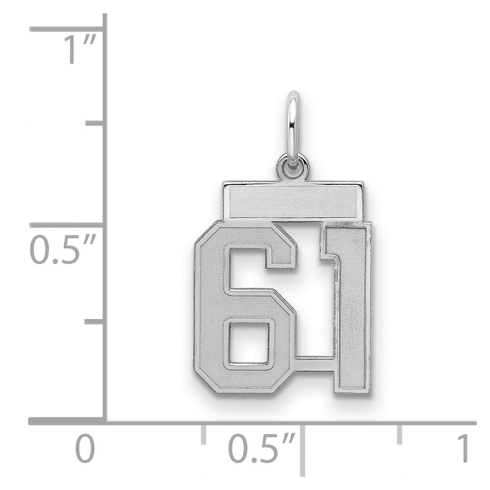 Sterling Silver/Rhodium-plated Satin Number 61 Charm