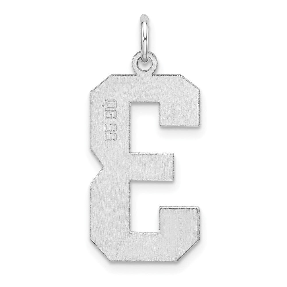 Sterling Silver/Rhodium-plated Polished Number 3 Charm
