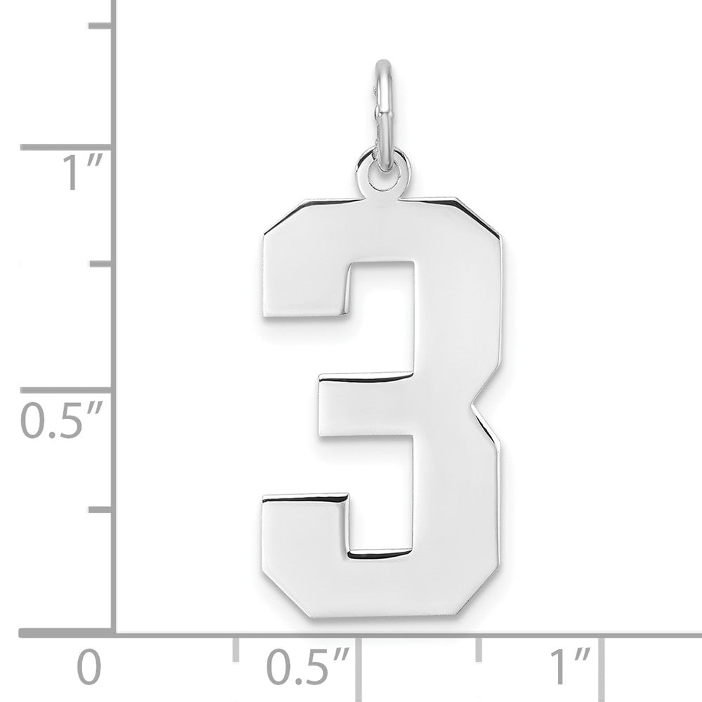 Sterling Silver/Rhodium-plated Polished Number 3 Charm