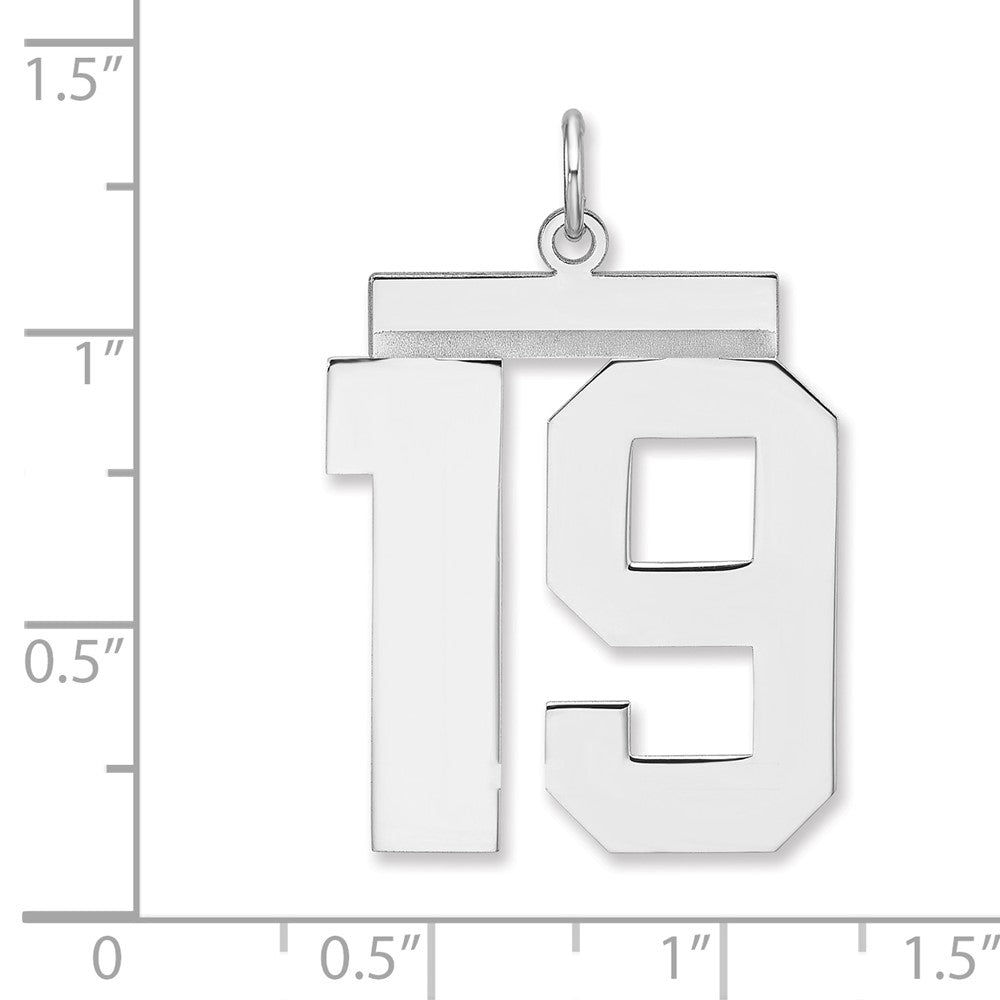 Sterling Silver/Rhodium-plated Polished Number 19 Charm