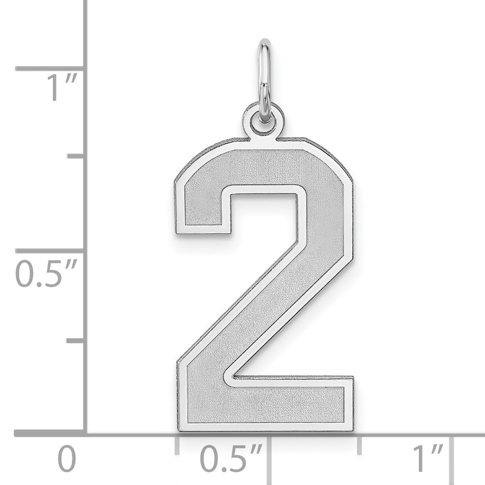 Sterling Silver/Rhodium-plated Satin Number 2 Charm