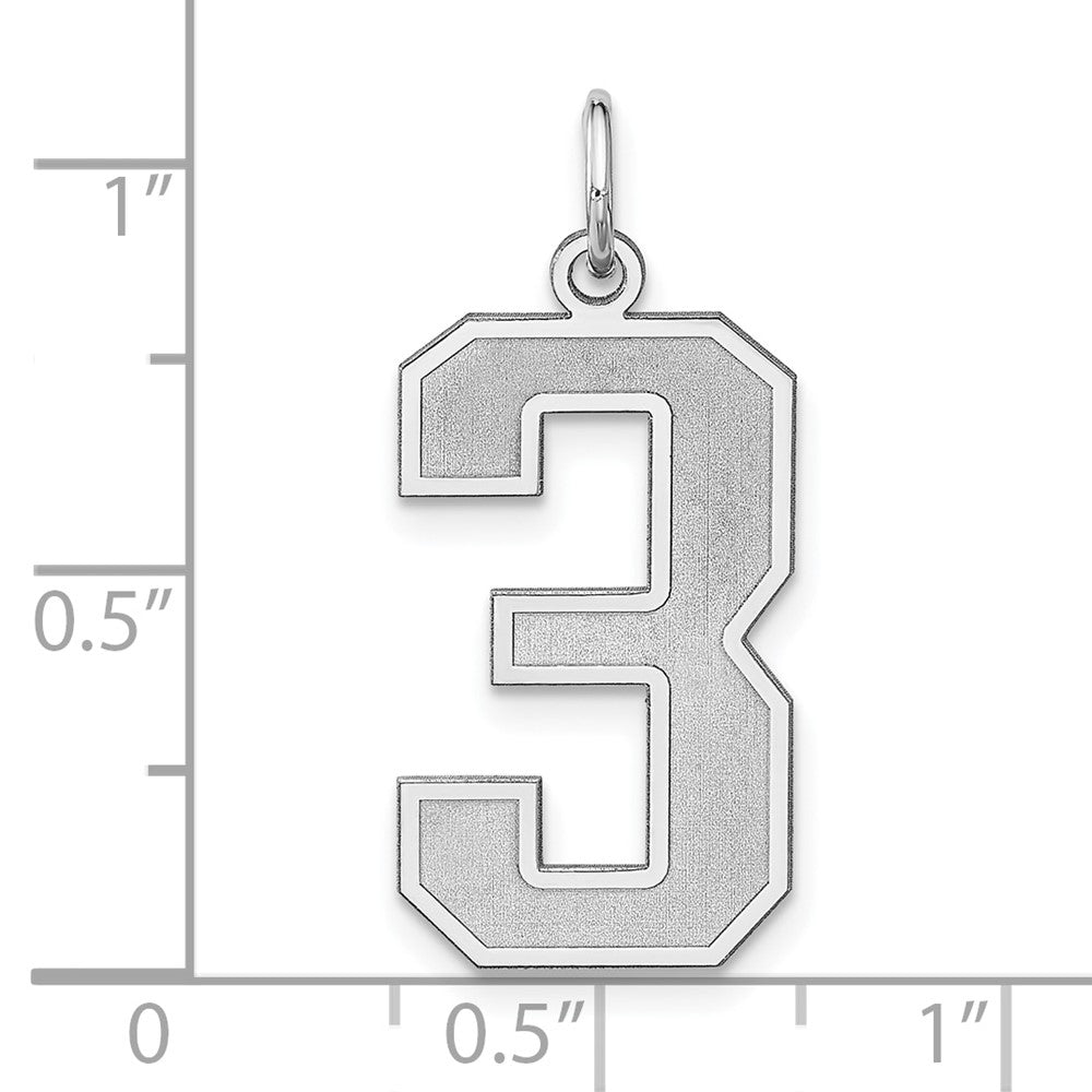 Sterling Silver/Rhodium-plated Satin Number 3 Charm
