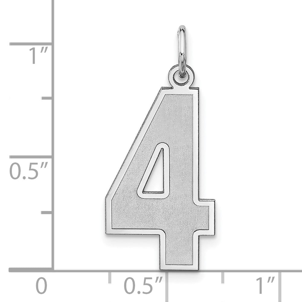 Sterling Silver/Rhodium-plated Satin Number 4 Charm