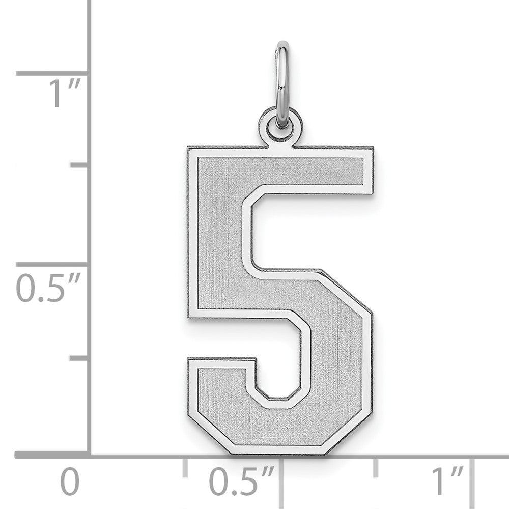 Sterling Silver/Rhodium-plated Satin Number 5 Charm