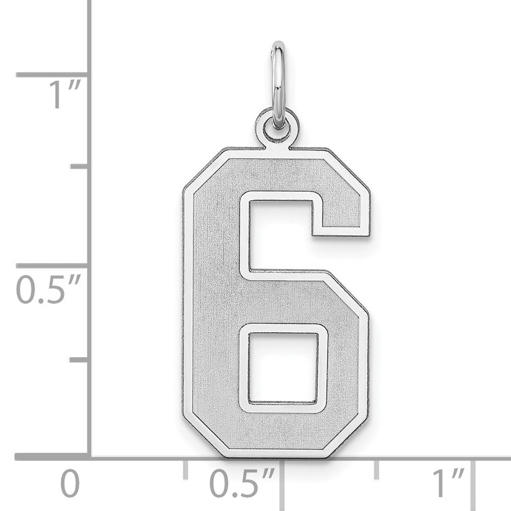 Sterling Silver/Rhodium-plated Satin Number 6 Charm
