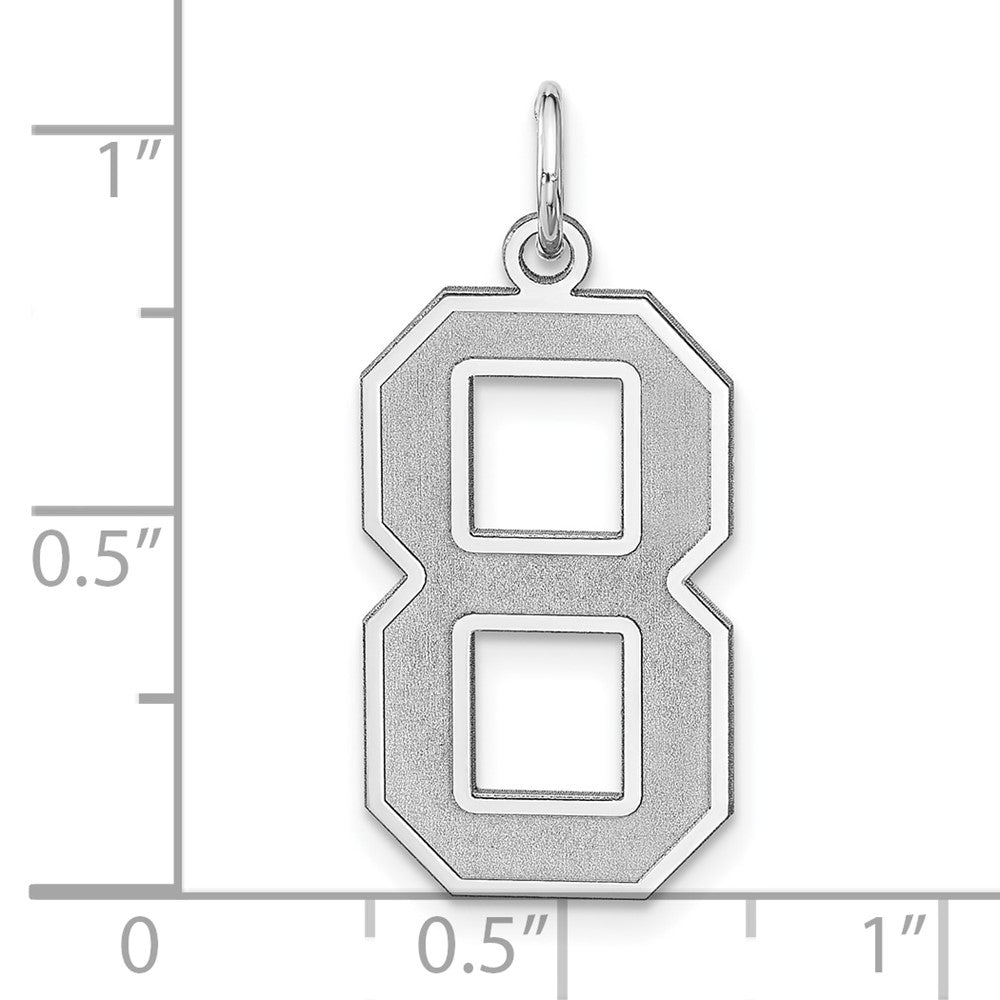 Sterling Silver/Rhodium-plated Satin Number 8 Charm