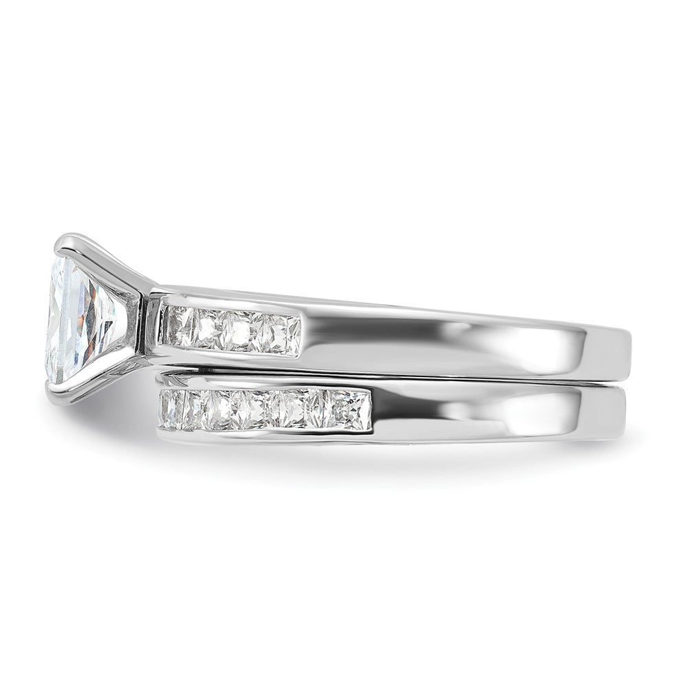 Sterling Silver Rhodium-plated 2-Piece CZ Size 7 Wedding Set Ring