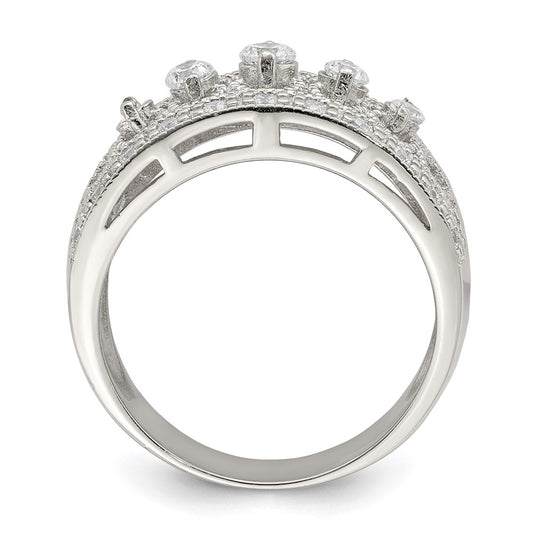 Sterling Silver Rhodium-plated Polished CZ Vintage Ring