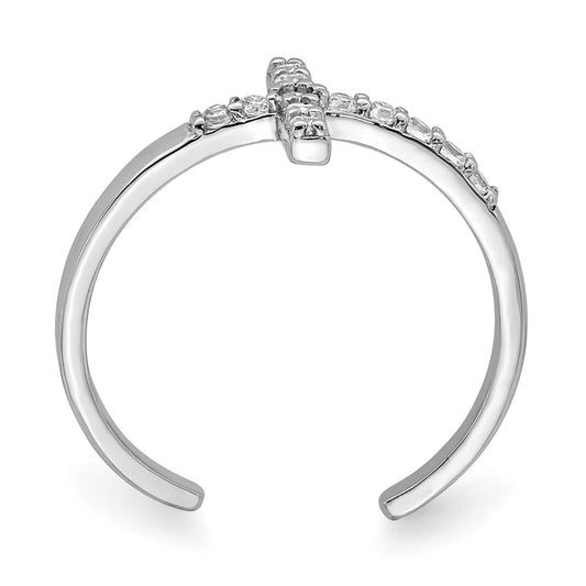 Sterling Silver Rhodium-plated CZ Cross Toe Ring