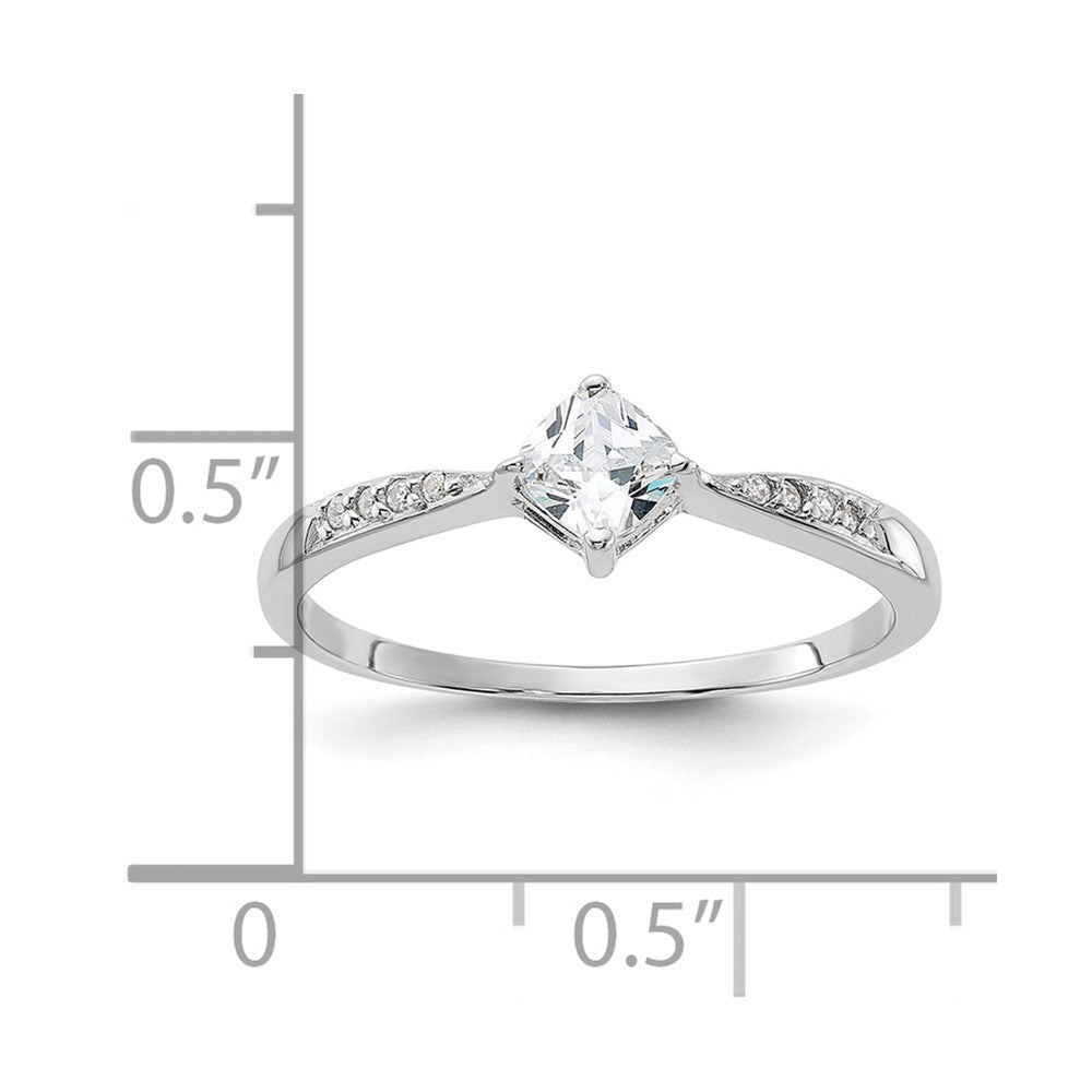 Sterling Silver Rhodium-plated Polished and Square Shaped CZ Ring