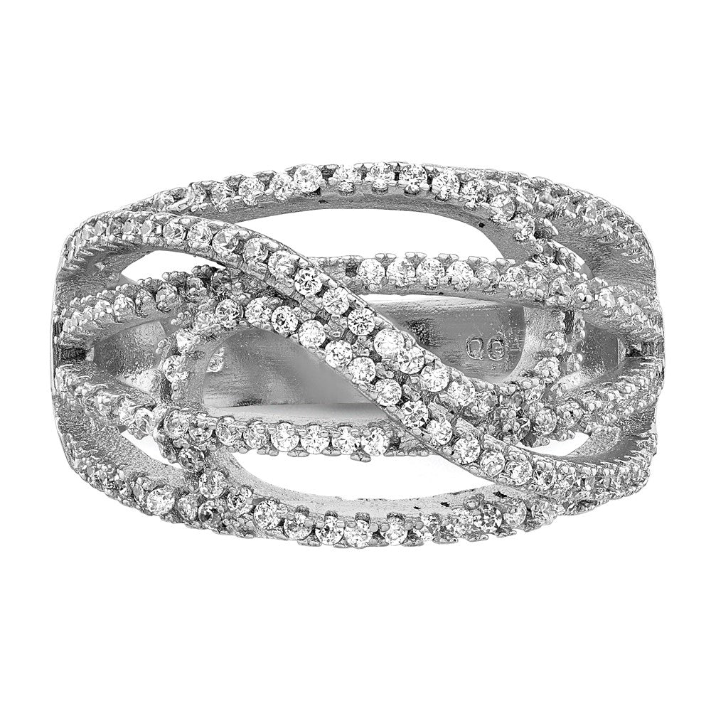 Sterling Silver Rhodium-plated CZ Micro pav Ring