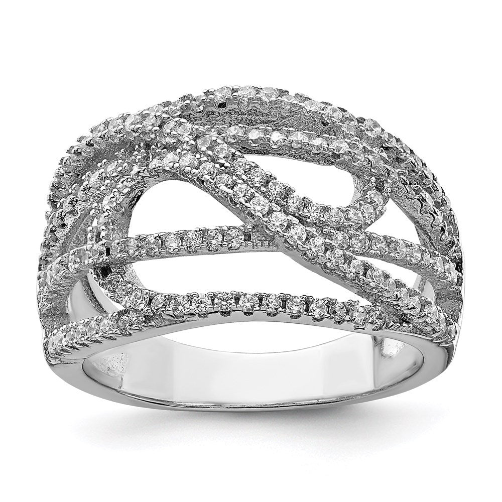Sterling Silver Rhodium-plated CZ Micro pav Ring