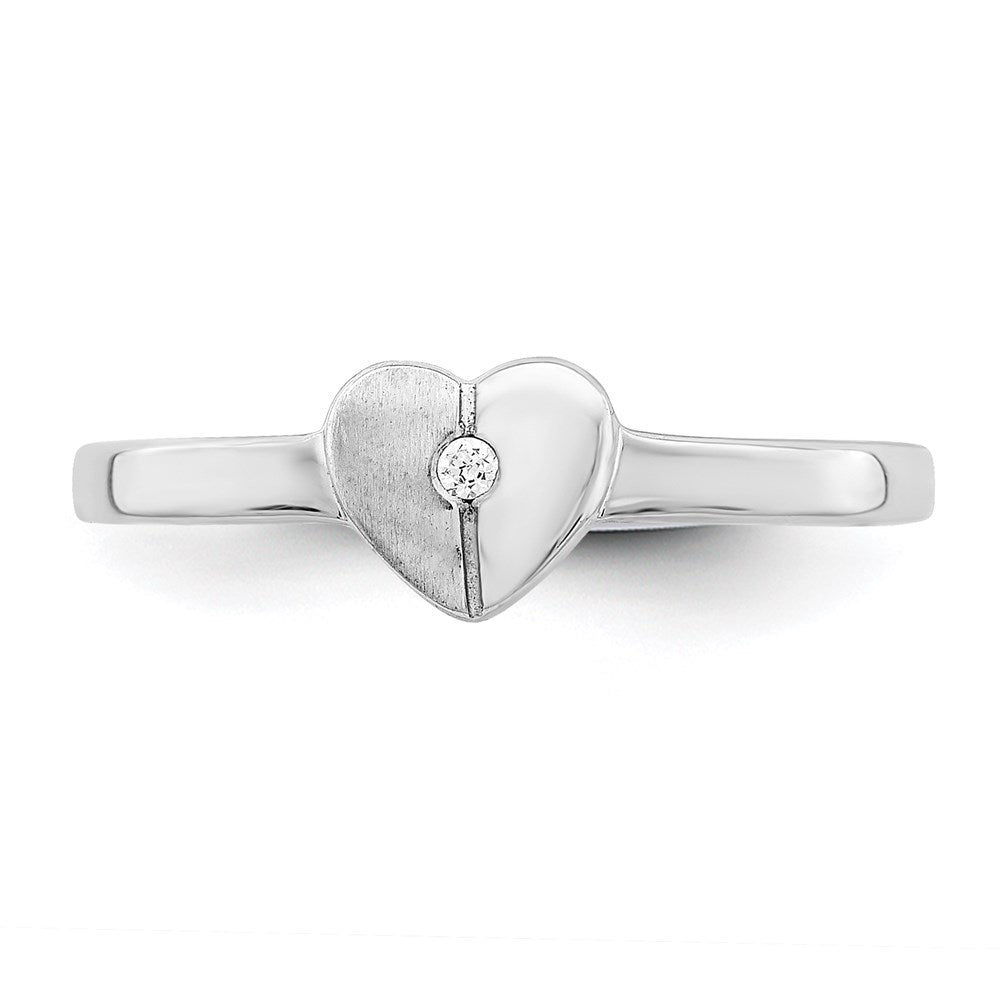 Sterling Silver Rhodium-plated Polished CZ Heart Ring
