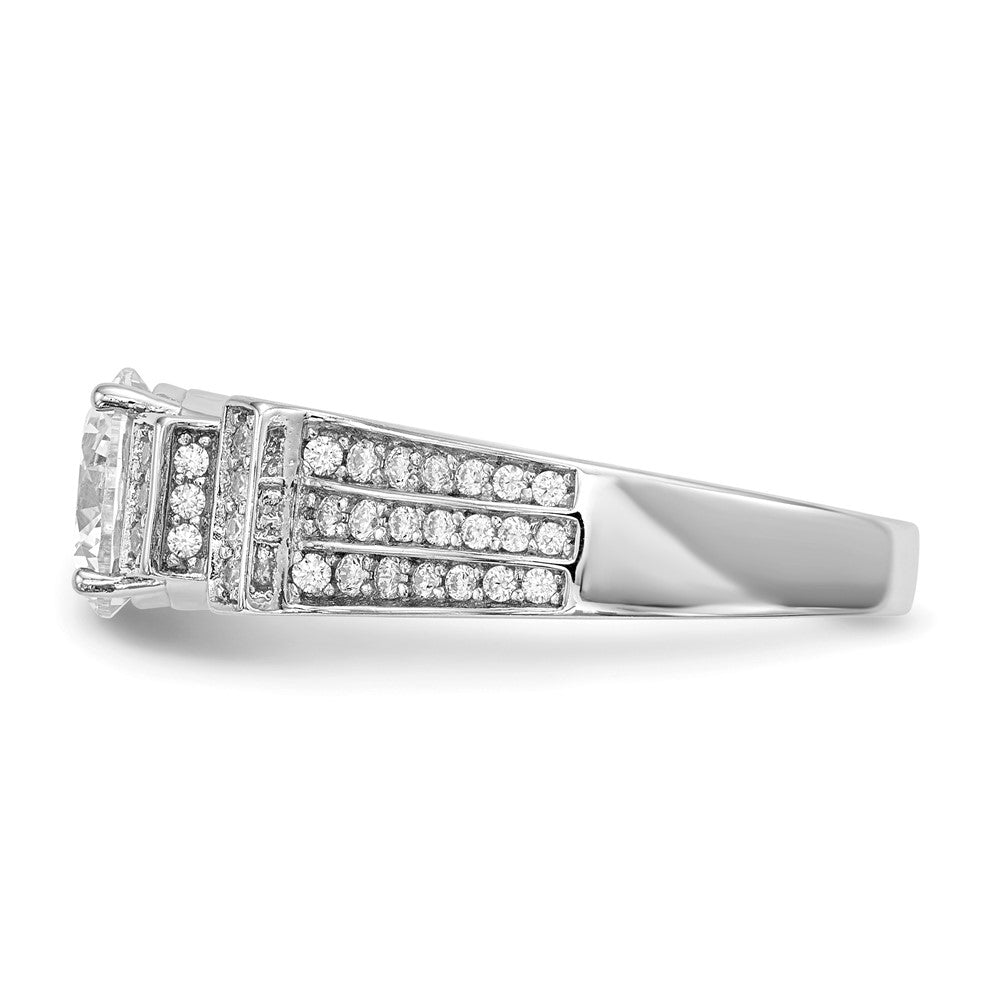 Sterling Silver Rhodium-plated CZ Tiered Pav Ring