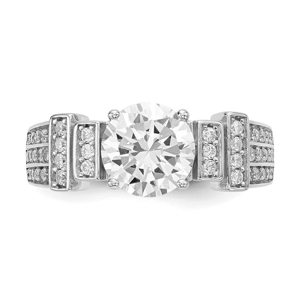 Sterling Silver Rhodium-plated CZ Tiered Pav Ring
