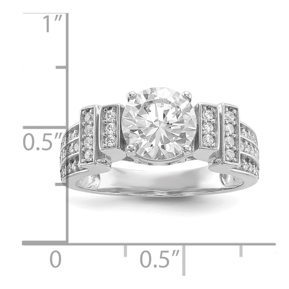 Sterling Silver Rhodium-plated CZ Tiered Pav Ring