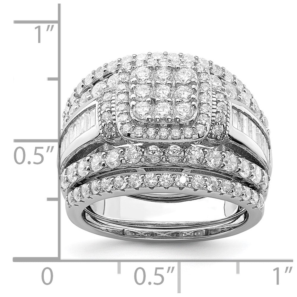 Sterling Silver Rhodium-plated CZ Square Cut 3 Piece Set Ring