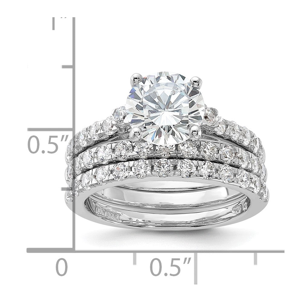 Sterling Silver Rhodium-plated 8mm CZ Ring & 2 CZ Band Set