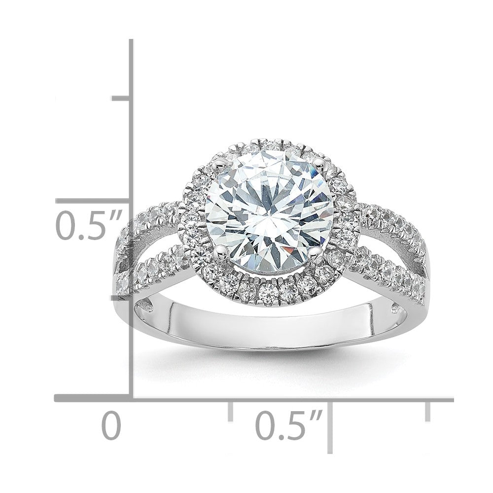 Sterling Silver Rhodium-plated Halo 8mm Center CZ Ring
