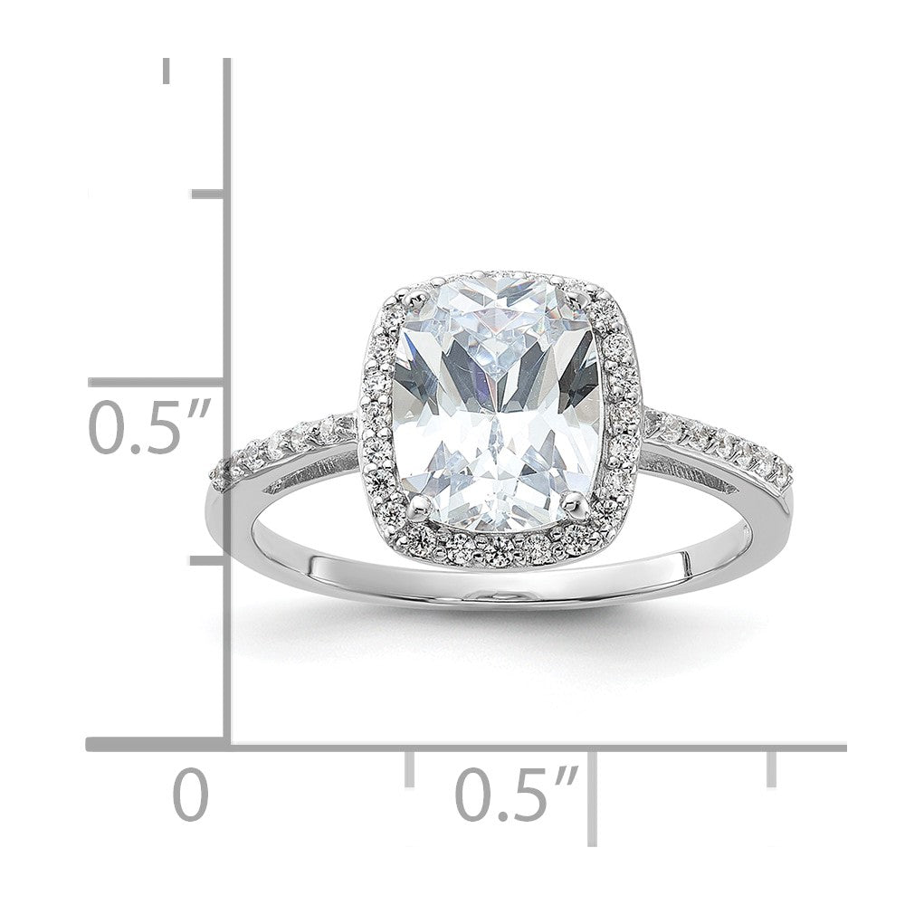 Sterling Silver Rhodium-plated 9x7 Cushion CZ Ring