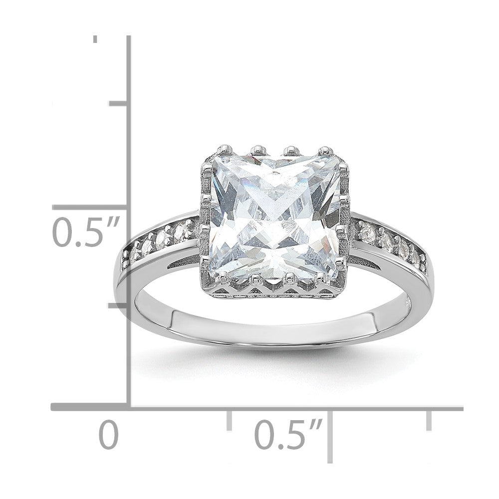 Sterling Silver Rhodium-plated Polished CZ Ring