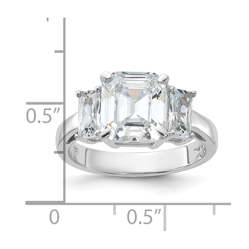 Sterling Silver Rhodium-plated Emerald-cut CZ 3-stone Ring