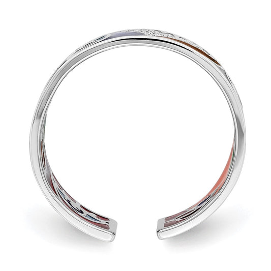 Sterling Silver Rhodium-plated Abstract Multi-color Enamel & CZ Cuff Ring