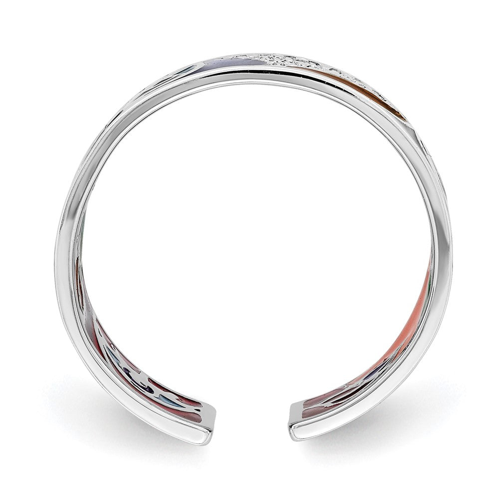 Sterling Silver Rhodium-plated Abstract Multi-color Enamel & CZ Cuff Ring