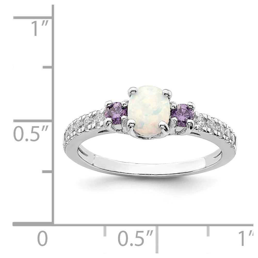 Sterling Silver Rhodium-plated Lab Created Opal/CZ Ring