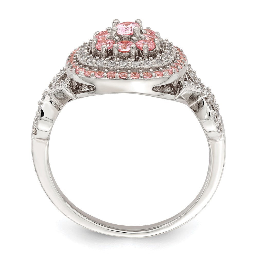 Sterling Silver Rose-plated Pink and White CZ Cushion Ring