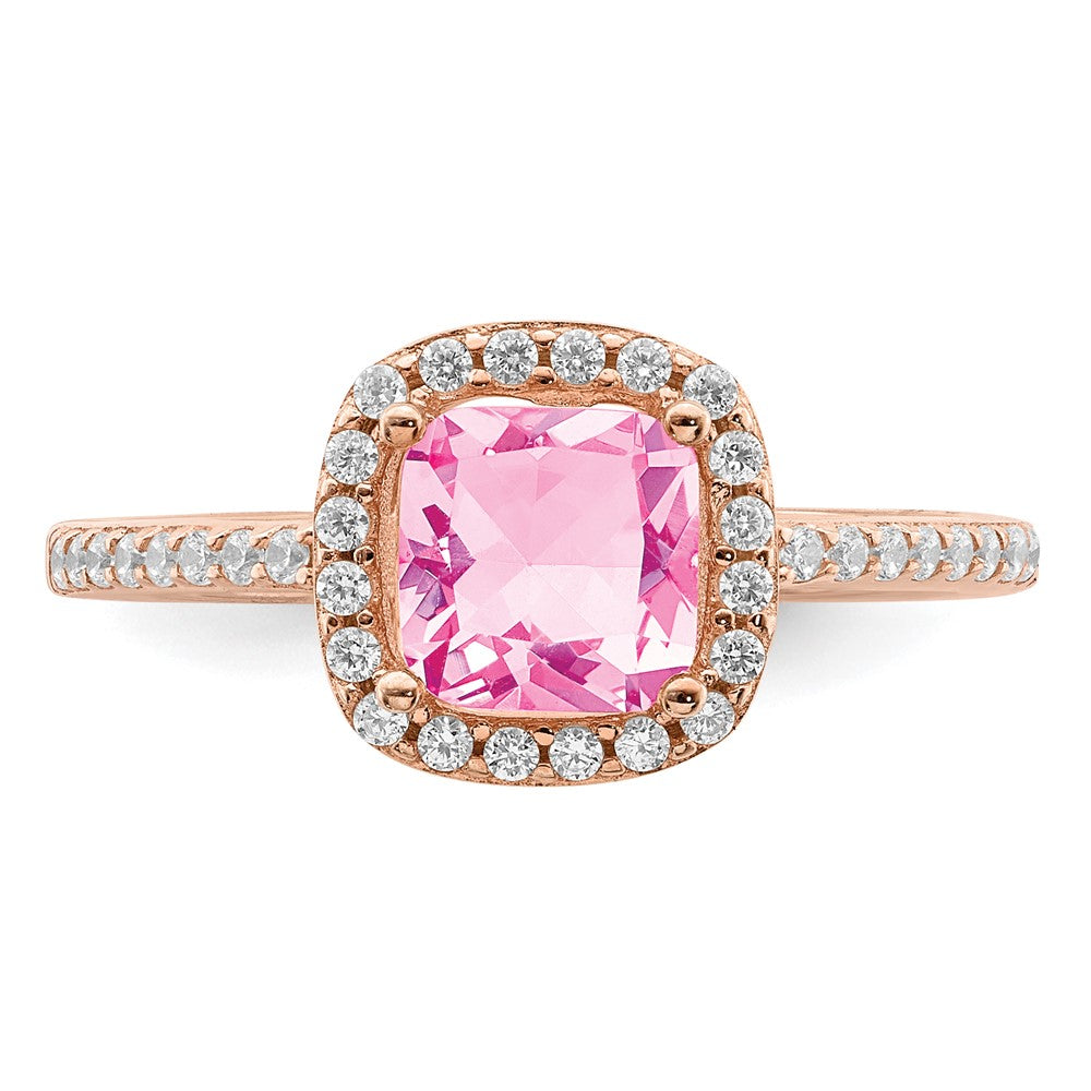Sterling Silver Rose-tone Square Peach CZ Halo Ring