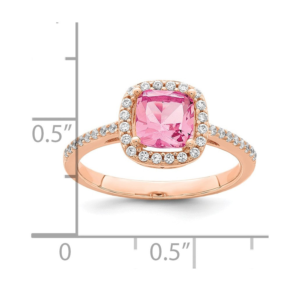 Sterling Silver Rose-tone Square Peach CZ Halo Ring