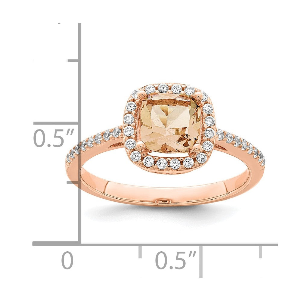 Sterling Silver Rose-tone Square Peach CZ Halo Ring