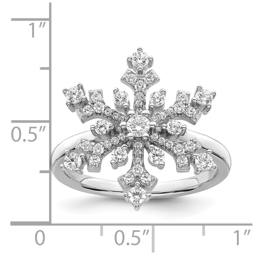 Sterling Silver Rhodium-plated CZ Snowflake Ring