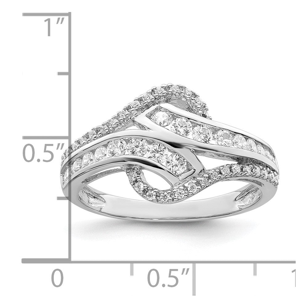 Sterling Silver Rhodium-plated Twist CZ Ring