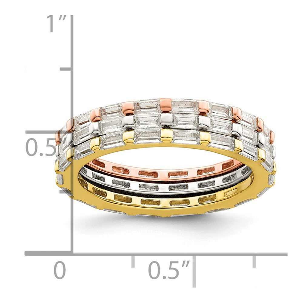 Sterling Silver Rose & Gold-tone Baguette CZ Eternity 3 Band Set