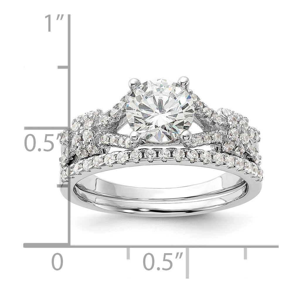 Sterling Silver Rhodium-plated Polished CZ Engagement and Band Set