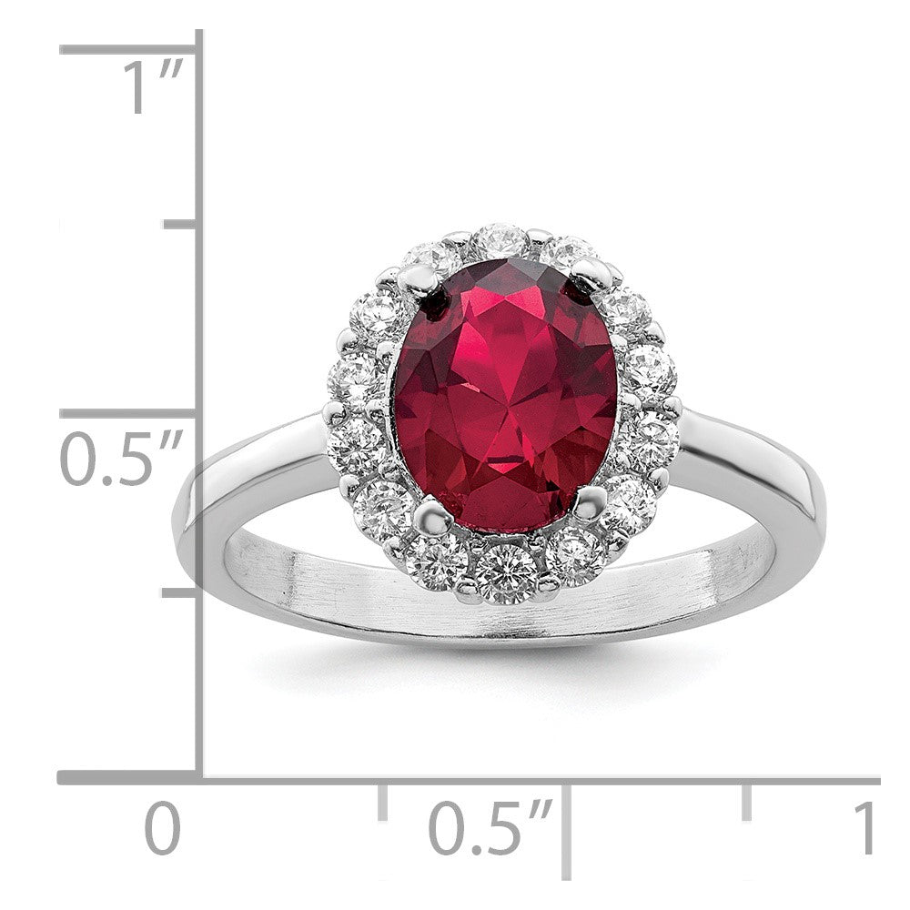 Sterling Silver Polished Rhodium-plated Red and Clear CZ Ring