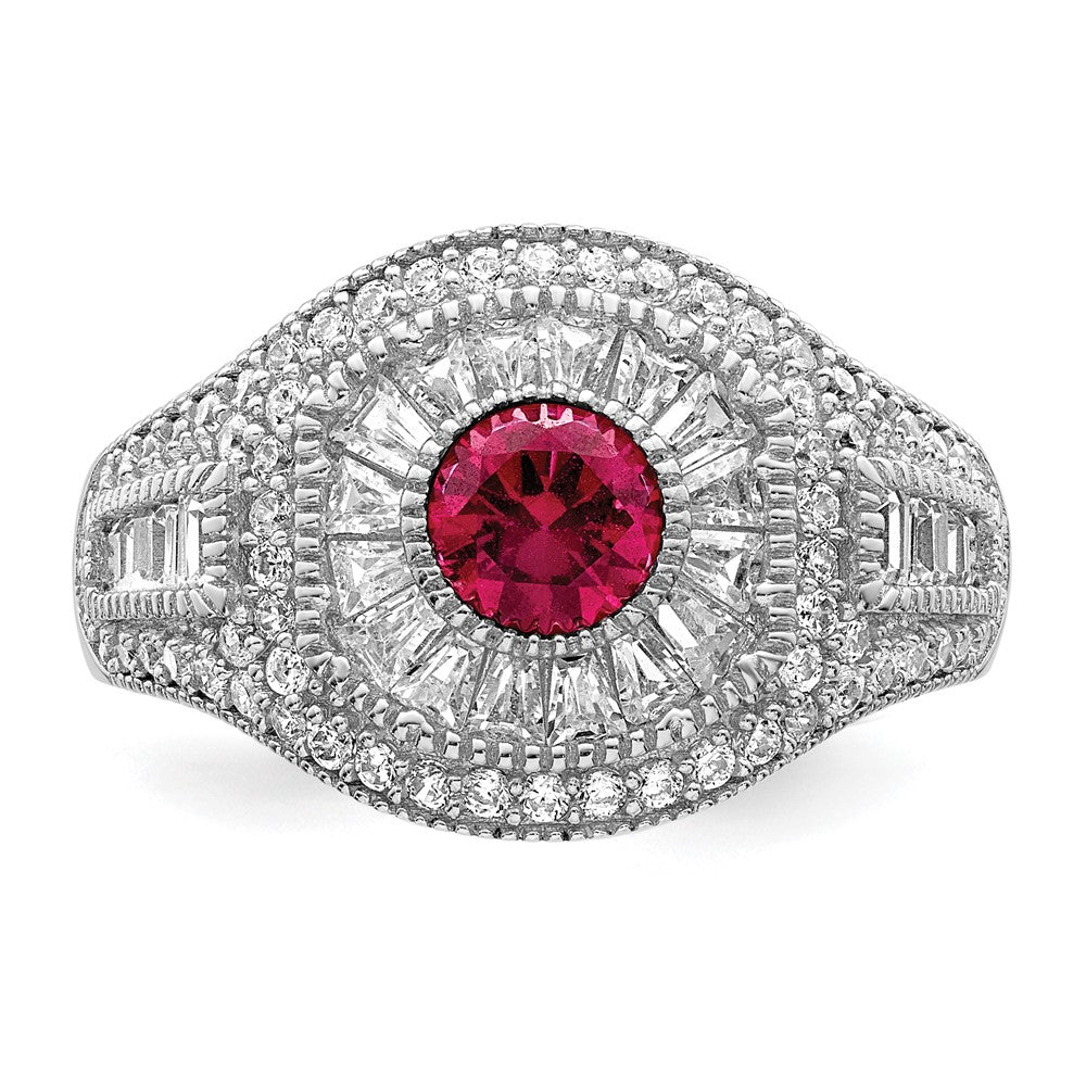 Sterling Silver Rhodium-plated Polished Red & White CZ Ring