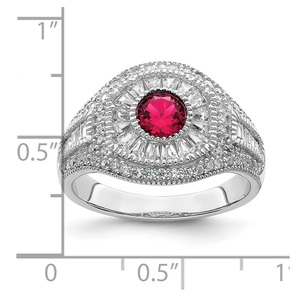 Sterling Silver Rhodium-plated Polished Red & White CZ Ring