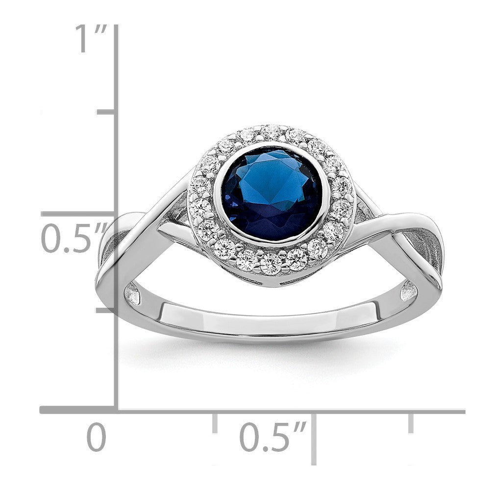 Sterling Silver Rhodium-plated CZ and Glass Stone Ring