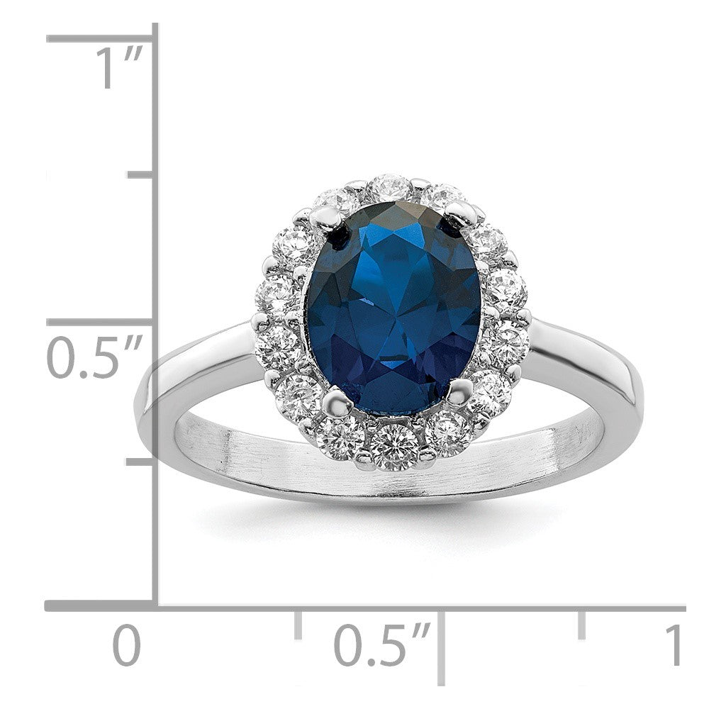 Sterling Silver Polished Rhodium-plated Blue and Clear CZ Ring