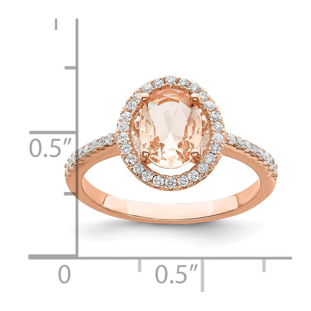 Sterling Silver Rose-tone Pink & White CZ Oval Ring